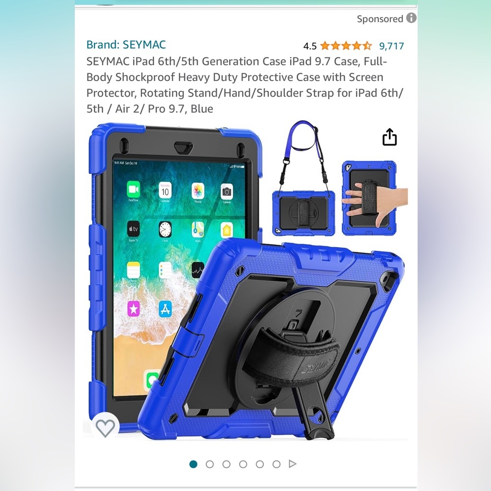 Seymac iPad 6th/5th/air 2/pro 9.7 blue and black heavy duty protective case